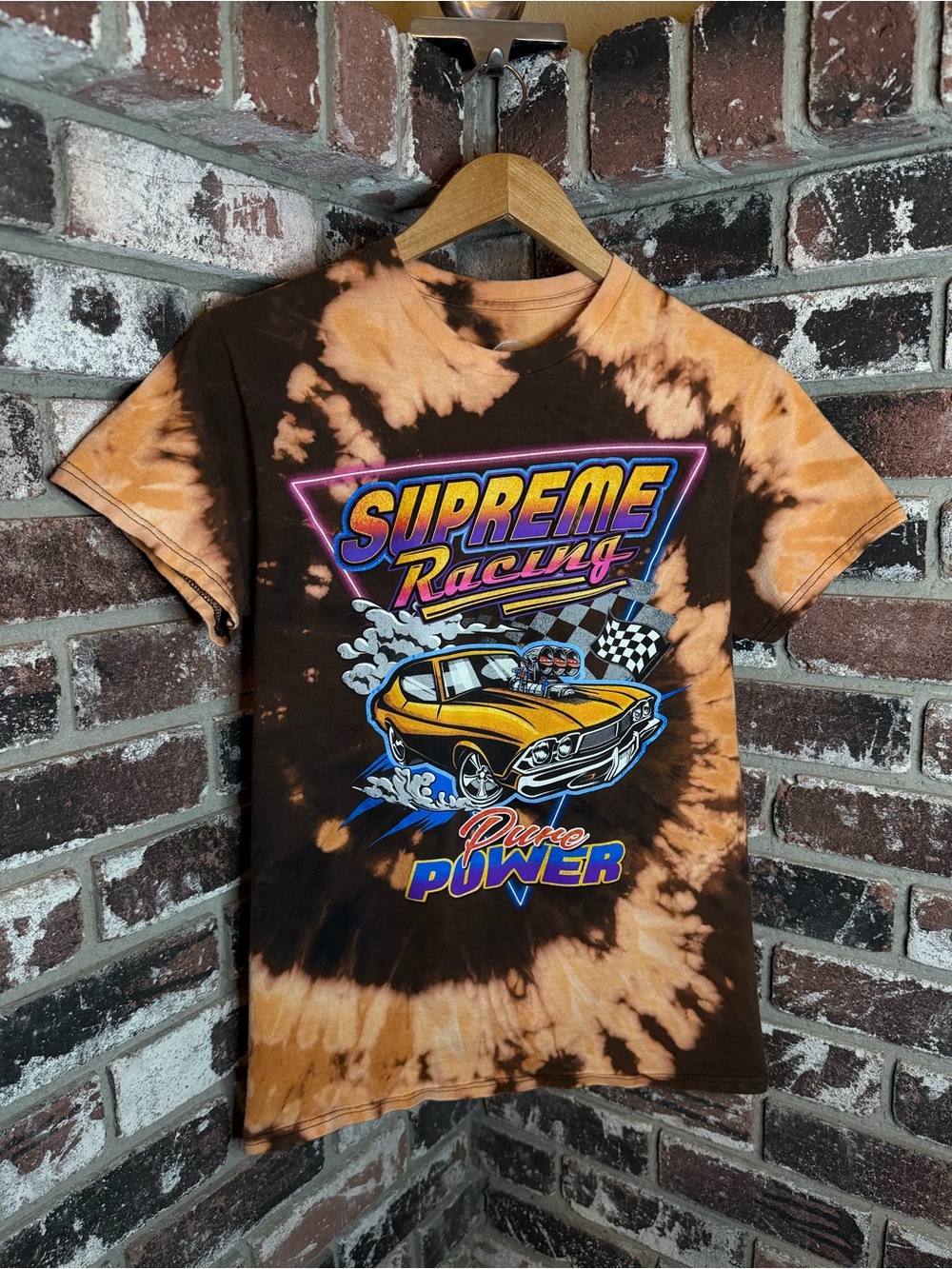 Supreme Racing Pure Power Graphic Bleach Tie Dye Graphic Tee